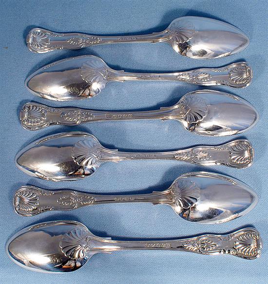 A matched set of six Victorian silver Kings pattern table spoons, Length: 224mm, weight 19.5oz/607grms